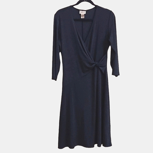 Chico's Dresses & Skirts - CHICO'S Travelers Non-Wrinkle Navy Pullover Faux Wrap Front Midi Dress M Comfort